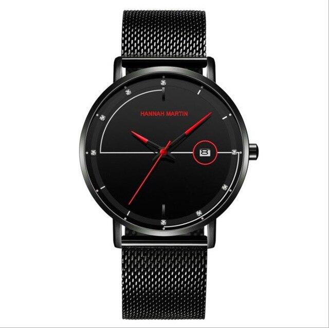Fashion Men'S Ultra-Thin Calendar Quartz Watch Stainless Steel Strap Waterproof Tempered Glass Mirror Business Casual Watch