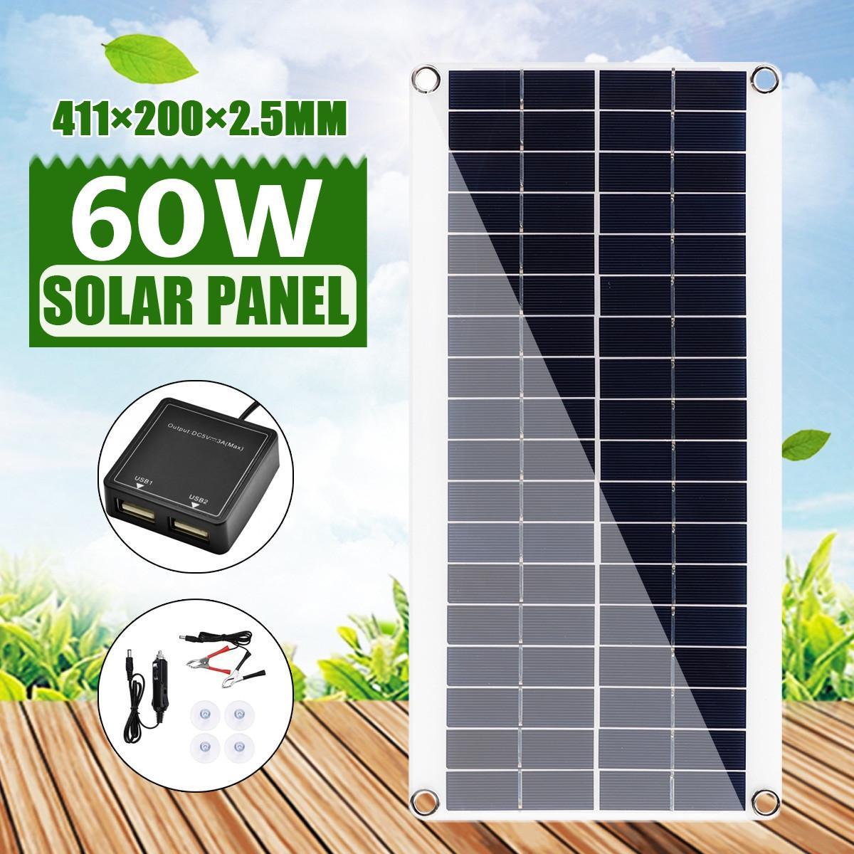 60W DC 18V Solar Panel Battery Charger Portable Solar Cell Board Crocodile Clips Car charger For Phone RV Car 411X200X2.5MM