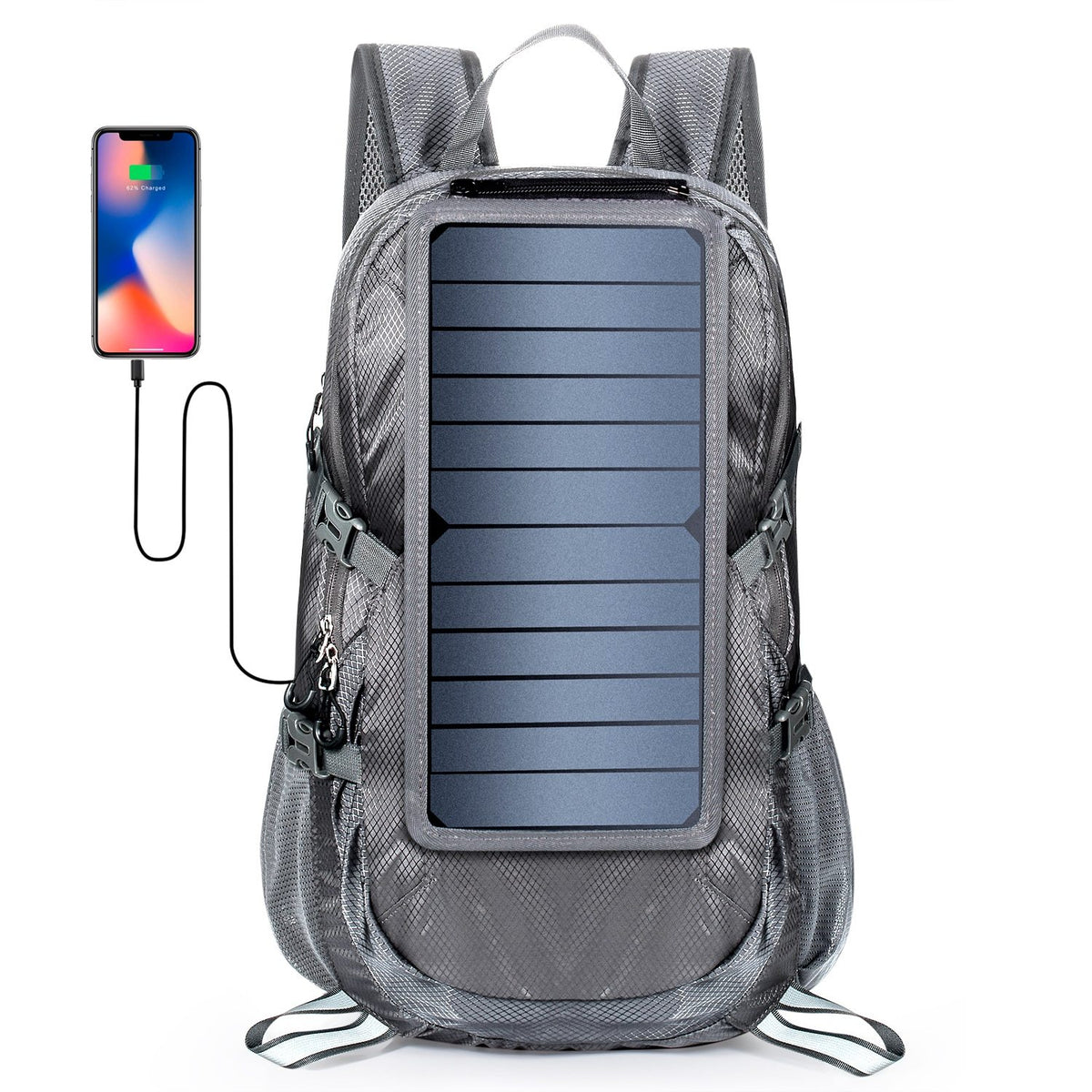 2019 Unisex Backpacks 6v 6.5-watt Foldable Solar Backpack Grey Men Hiking Shoulder Bag Traveling Bags with Wet Pocket Design