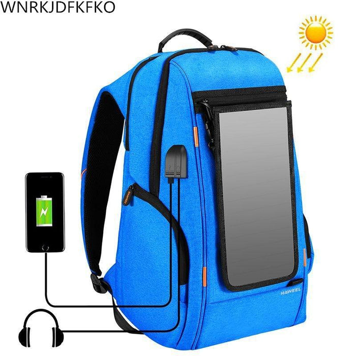 Men Solar Backpack Waterproof Large Capacity 17 inch USB interface  Charging Laptop Backpack Outdoor Travel Business Backpack