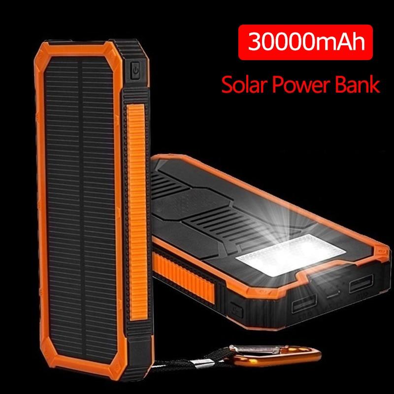 Huge Capacity Solar Power Bank 30000mAh Dual-USB Waterproof Solar Power Bank Battery Charger For All Phone Iphone Huawei Xiaomi
