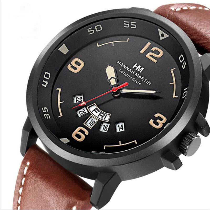 Fashion Hot Sale Double Calendar Men's Watch 30M Daily Waterproof Leather Strap Stainless Steel Buckle Quartz Watch Sports Clock