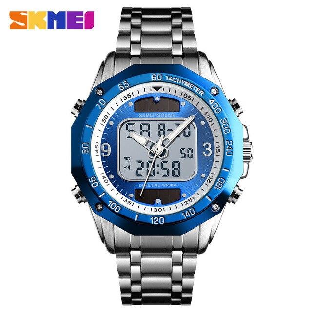 NEW 2020 Men SKMEI Luxury Brand Solar-powered Watch Full Steel Clock Army Military Outdoor Wrist Quartz Casual Sports Watches