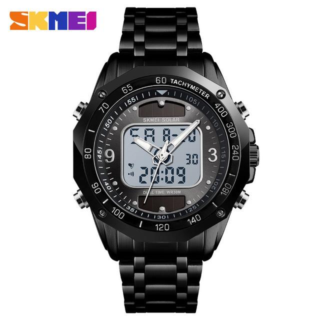 NEW 2020 Men SKMEI Luxury Brand Solar-powered Watch Full Steel Clock Army Military Outdoor Wrist Quartz Casual Sports Watches