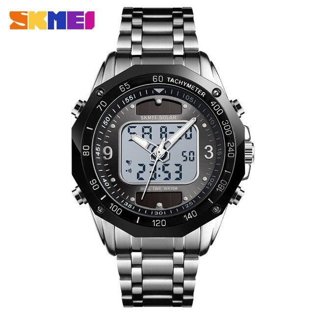 NEW 2020 Men SKMEI Luxury Brand Solar-powered Watch Full Steel Clock Army Military Outdoor Wrist Quartz Casual Sports Watches