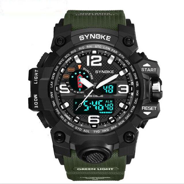 Fashion Men'S Quartz Watch Outdoor Sports Dual Display Electronic Multi-Function Waterproof Military Watch Fitness Digital Clock
