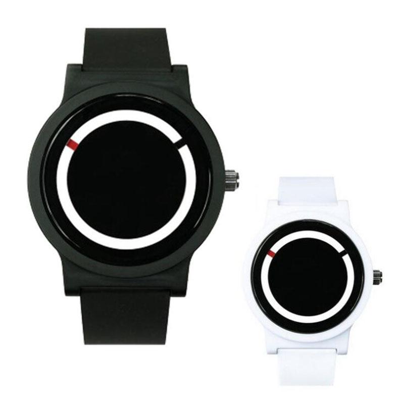 New Personality Classic Black White Couple Watch Ladies Student Plastic Belt Strap Glass Mirror Stainless Steel Buckle Watch