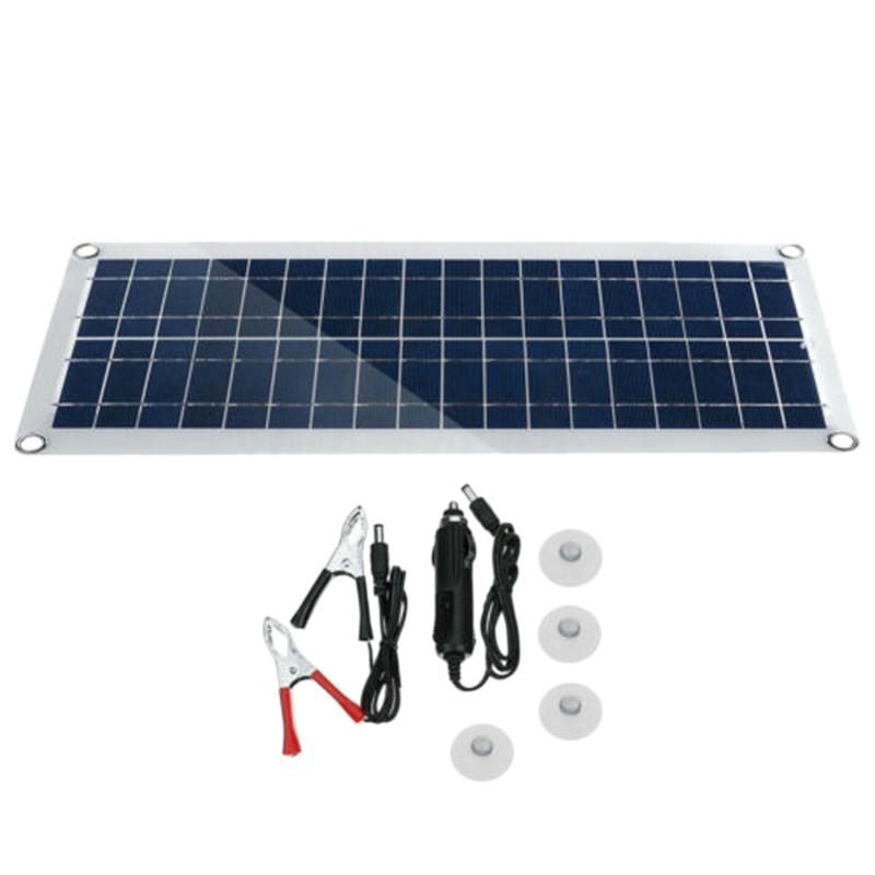30W 12V Dual USB Flexible Solar Panel Kit Crocodile Clip Outdoor Car Charger Power Battery Charge