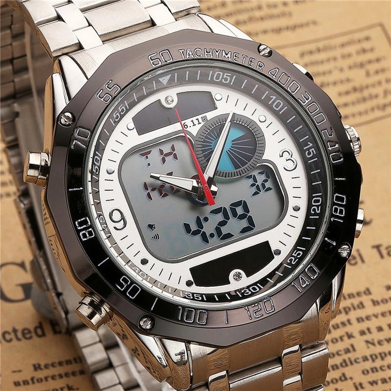 6.11 New Solar Power Sports Watches Men Watch Dual Time Zone LED Digital Quartz Watches Men Stainless Steel Relogio Masculino