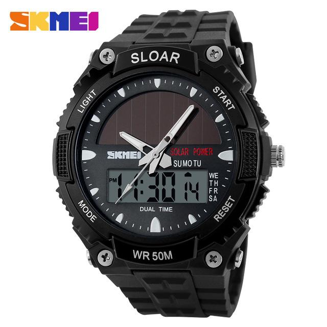 2018 New Solid Watches Men Clock Resin Atomic Solar Sports Watch 2 Time Zone Digital Led Quartz Men Wristwatches Military Watch