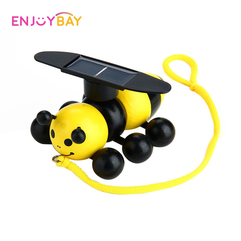 Enjoybay Cute Solar Powered Bee Toy Mini Solar Energy Insect Toys Little Wooden Bee Model Brain Educational Toys for Children