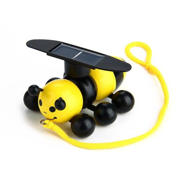 Enjoybay Cute Solar Powered Bee Toy Mini Solar Energy Insect Toys Little Wooden Bee Model Brain Educational Toys for Children