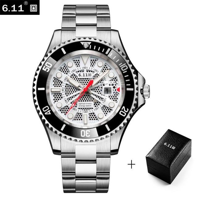 6.11 New Solar-powered Watch Full Steel Clock Military Outdoor Luminous Quartz Watch Men Casual 30M Waterproof Sport Watch+Box