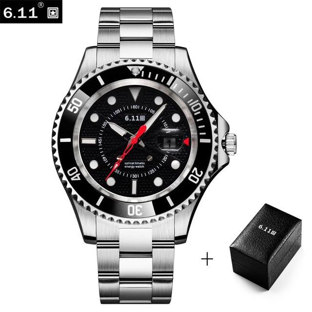 6.11 New Solar-powered Watch Full Steel Clock Military Outdoor Luminous Quartz Watch Men Casual 30M Waterproof Sport Watch+Box