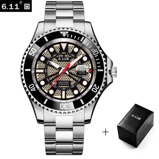 6.11 New Solar-powered Watch Full Steel Clock Military Outdoor Luminous Quartz Watch Men Casual 30M Waterproof Sport Watch+Box