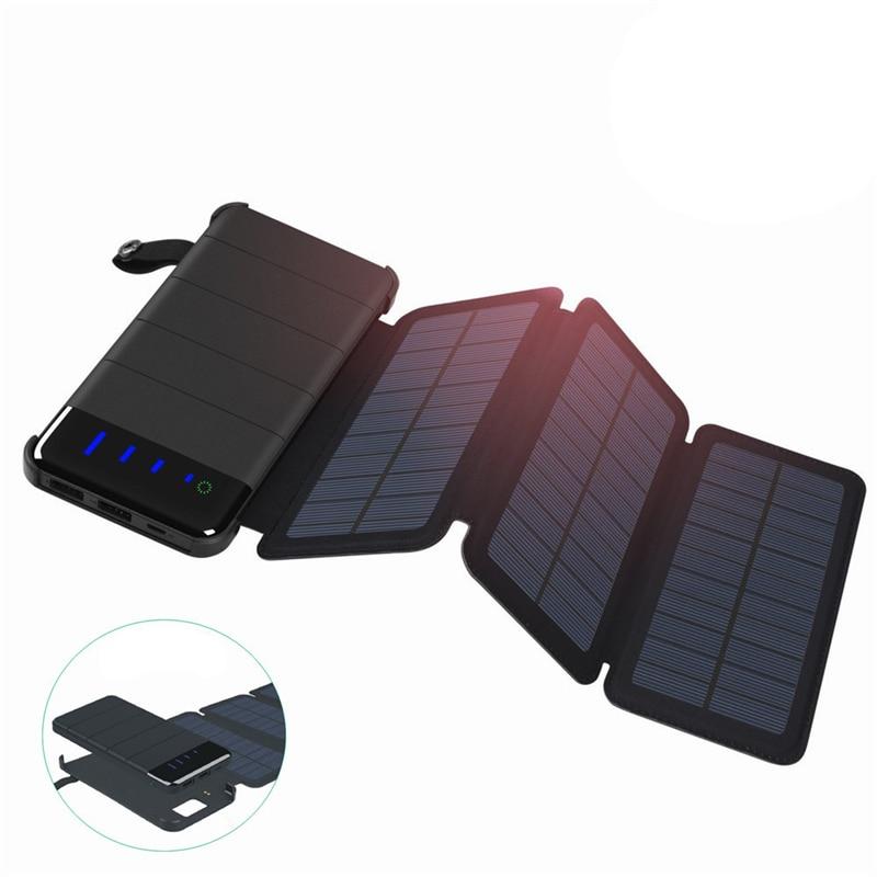 10000mAh Outdoor Power Bank Portable Foldable Waterproof Solar Panel Charger Dual USB Ports Mobile Battery Charger for Cellphone