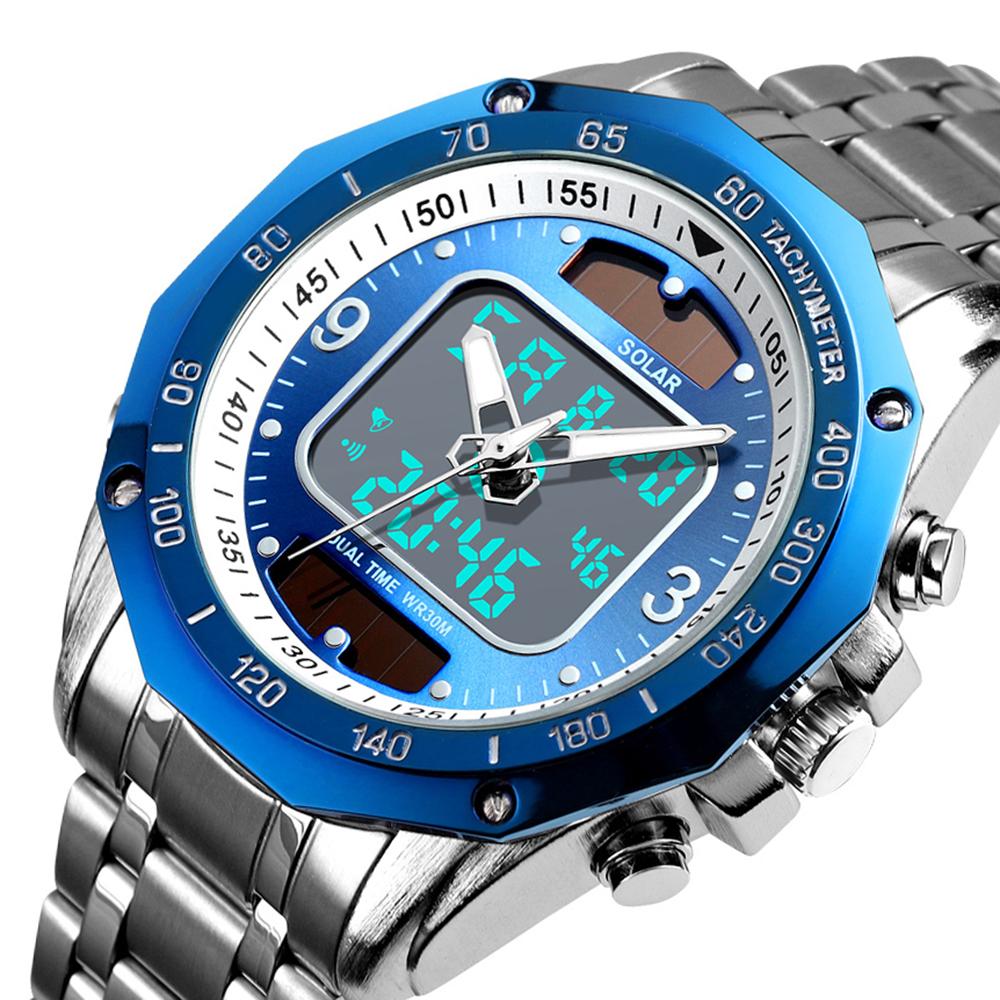Luxury Brand Fashion Solar Sport Watch Men Clock Waterproof Quartz Men Watches Dual-Display Analog Digital Watch Relojes Hombre