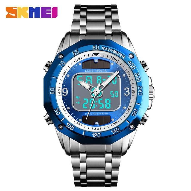 Men's Watches Solar Sports Digital Quartz Watch Men Clock Full Steel Waterproof LED Wrist Watch relogio masculino 2019 SKMEI