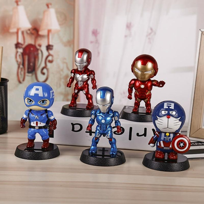 Cute Solar Powered Dancing Figures Marvel Batman Treeman One Piece Swinging Bobble Dancer Solar Toys Ironman Car Decoration Gift