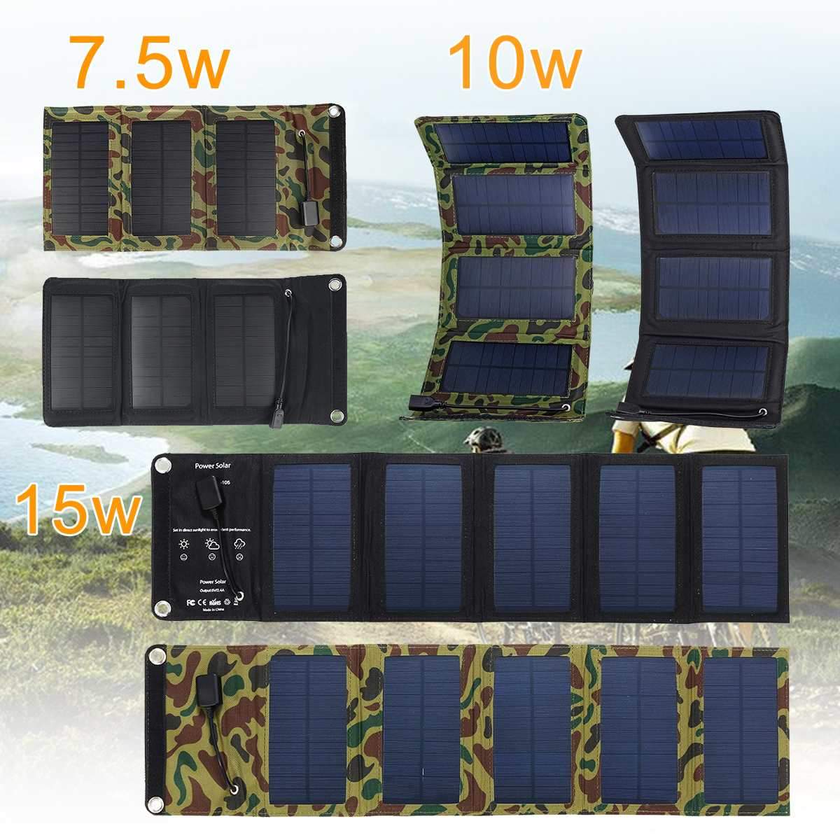 7.5W/10W/15W Waterproof Portable Sunpower Foldable Solar Panel Celles Charger with USB Port Universal Phones Power Bank Charger